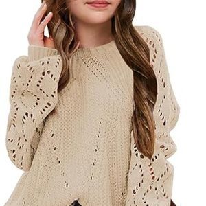Girls Crochet Long Sleeve Crewneck Pullover Sweaters Kids Fall Winter Knit Jumpe